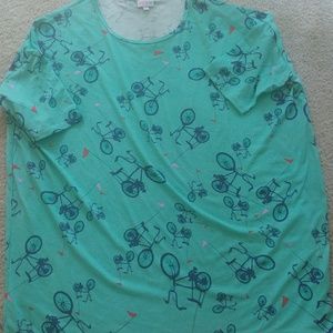 Women XL LuLaRoe Irma Blue Mint Teal Green Bicycl